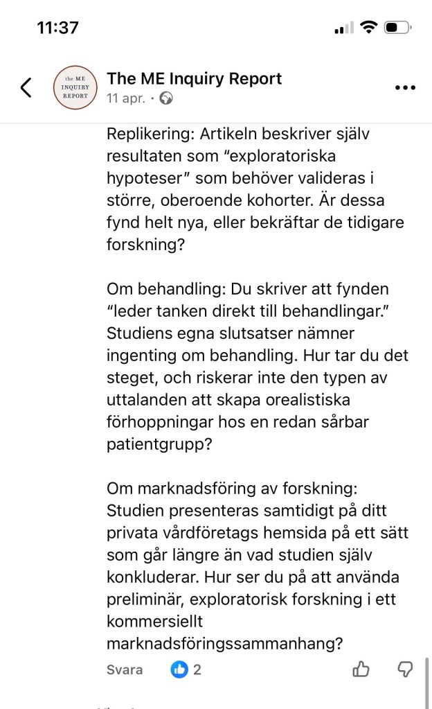 Skärmdumpar från Facebook på Brageés kommentar och mina frågor.
